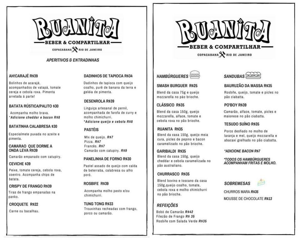 RuanitA cardápio